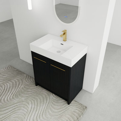 Meuble-lavabo autoportant avec lavabo en résine