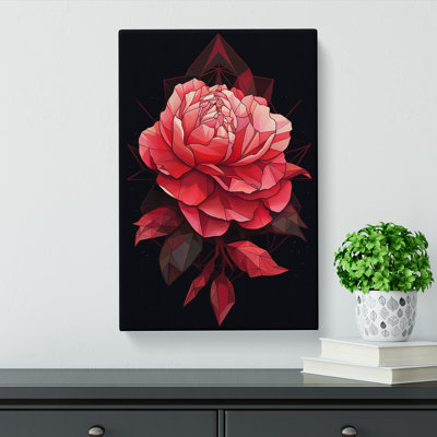 Peony Flower Geometric Art - Wrapped Canvas