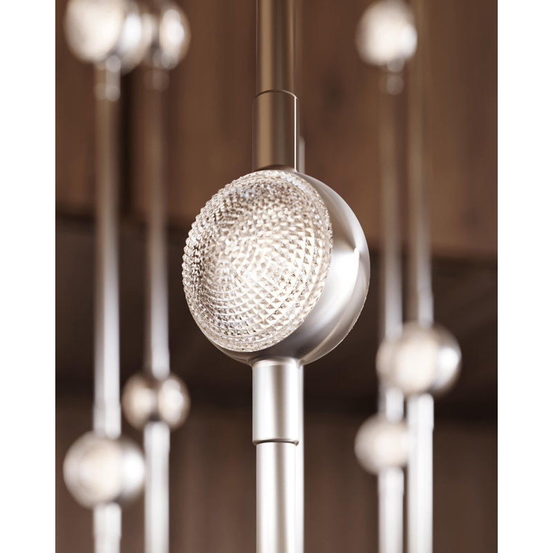 Luminaire suspendu géométrique à 96 lumières Constellation®, Transparent, Nickel satiné, 3000 K