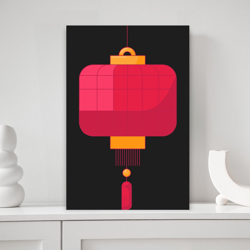 Lanterne rouge festive, impression d'art contemporain traditionnel, 18" H x 12" W