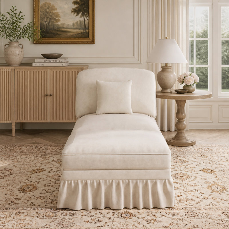 Canapé sans accoudoirs 1 place avec repose-pieds en chenille Windsor - vert, Chenille beige