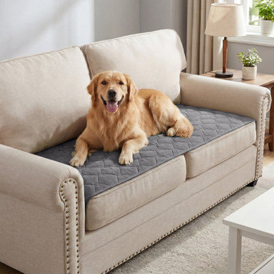 Chenille Fuzzy Furniture Cover, Non-Slip Washable Couch Protector with Straps, Pet & Kid Safe for 2 Cushion Sofa, Light Grey ,27.6" x 59"