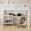 Lit mezzanine simple en bois avec tablettes, bureau et tableau d'écriture - Blanc-96802405
