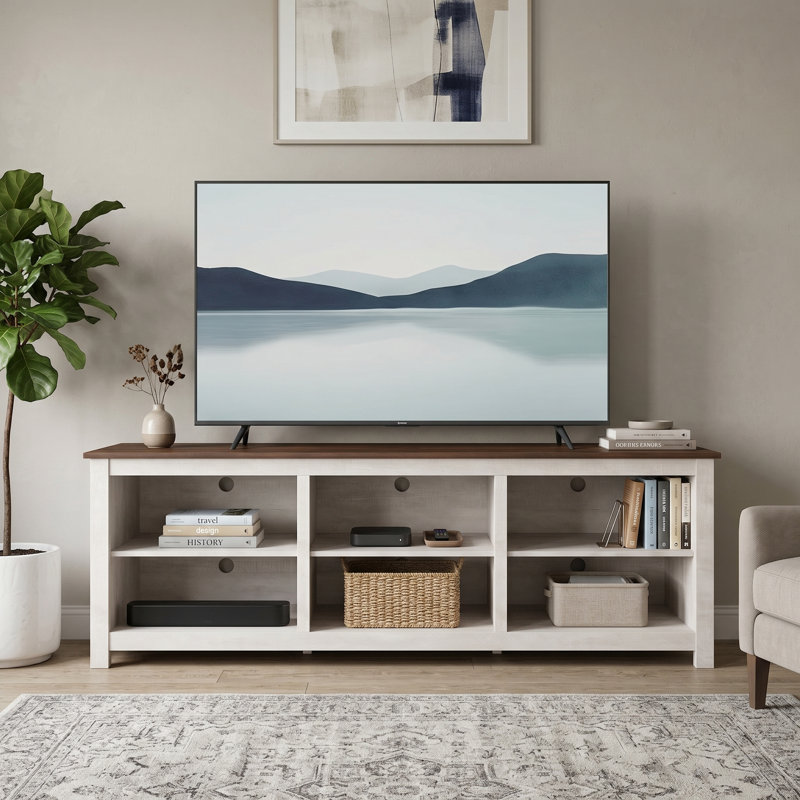 Inniss TV Stand for TVs up to 75", Dusty Gray Oak/Dusty Walnut