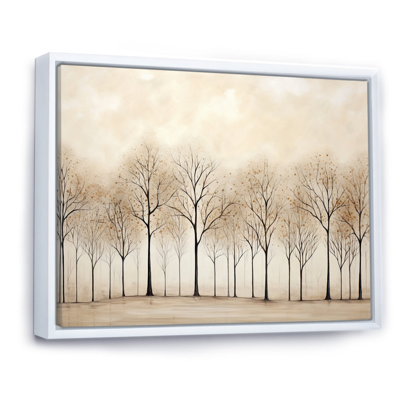 Harmonous, arbre beige, art V - arbres, art mural, Cadre flottant blanc, 12" H x 20" W