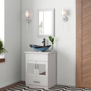 Cambridge Plumbing Espresso 36 inch Solid Wood Vanity with Glass Vessel Sink Set, Polished Chrome