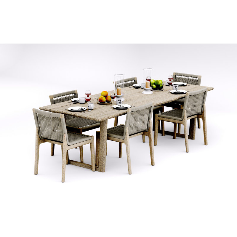 7 Pcs Grade-A Weathered Teak Wood Dining Set: 98" Sema Rectangle Table  And 6 Sema Armless Chairs #11Se3300, 6