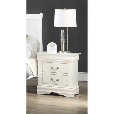 Table de chevet pour chambre à coucher en bois massif blanc, 2 tiroirs, style transitionnel, anglais, poignées en laiton antique, table de chevet en bois, style, fabrication, poignées