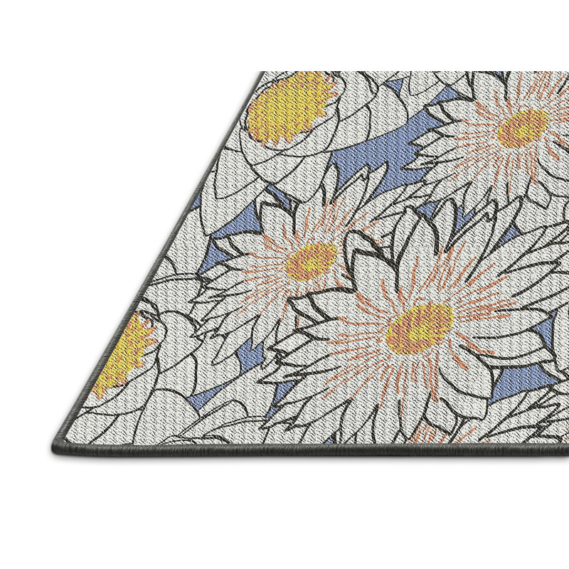 Tapis à tisser jaune/blanc/bleu, Rectangle 5 pi x 7 pi