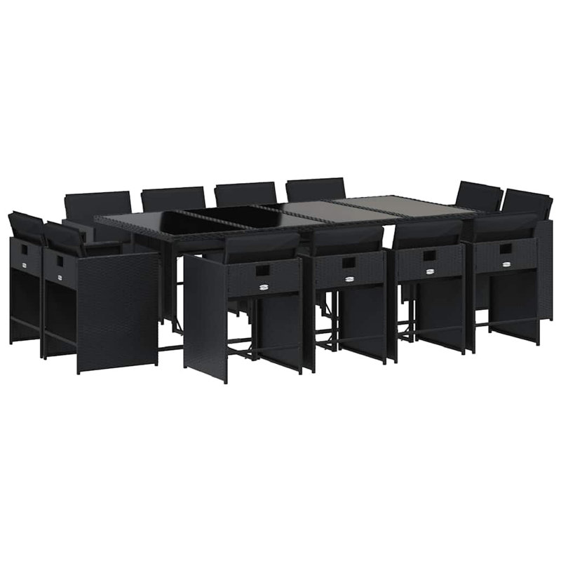 Patio Dining Set Table,, Black, 73cm H x 220cm W x 106cm D, Black