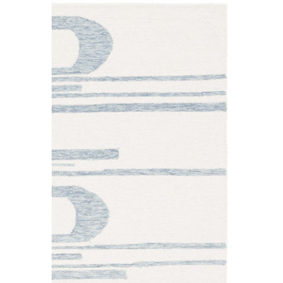 Ardath Ebony Hand Tufted Wool Cotton Abstract Rug in Ivory/Blue