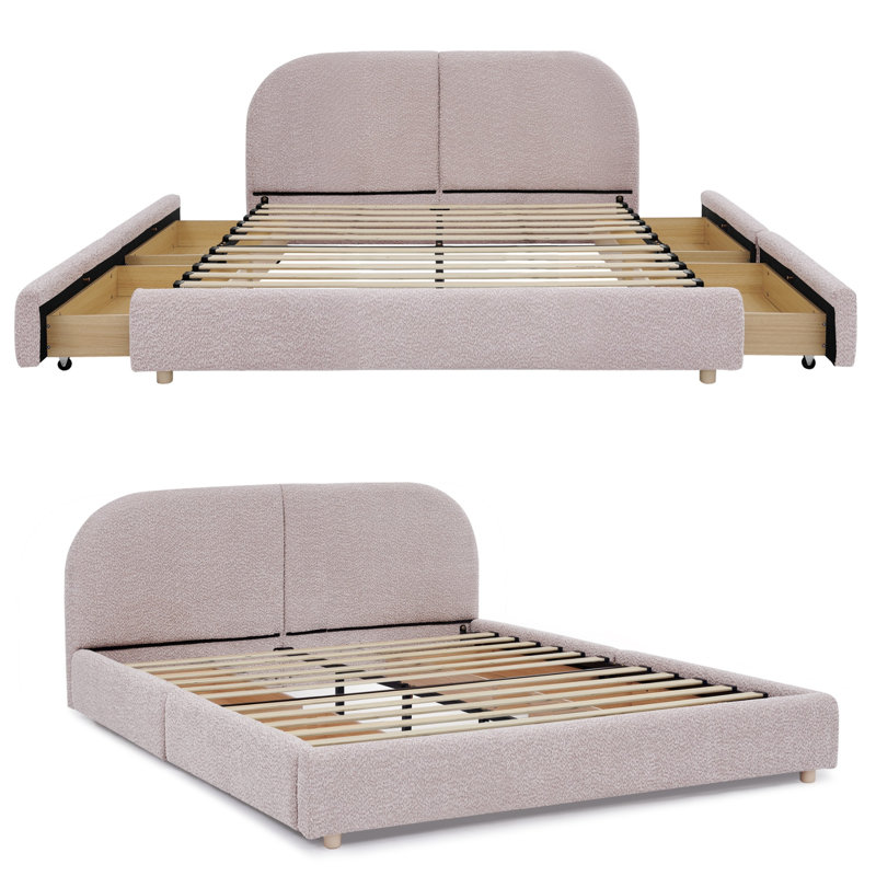 Très grande base de lit tapissier de style très moderne avec tête de lit incurvée de grande taille, tissu en fil de cercle de qualité supérieure et support de pieds robuste, matelas non inclus