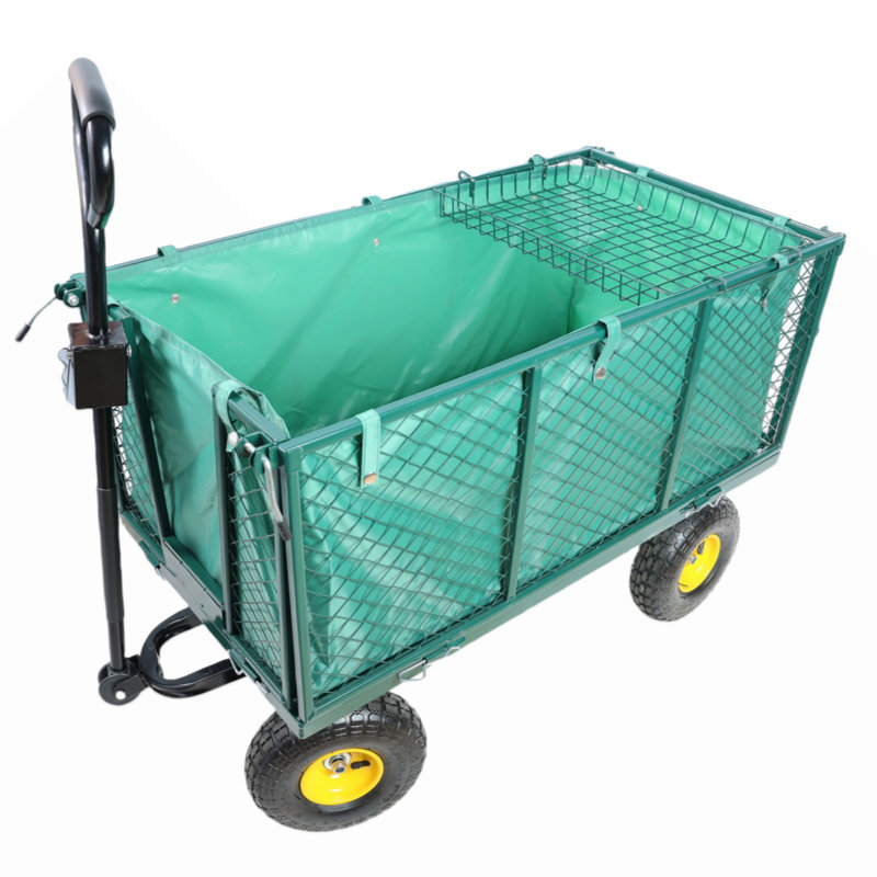 Green Steel Mesh Garden Wagon with Detachable Handle