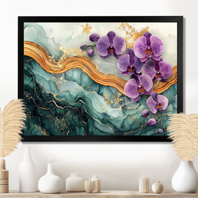 Fleurs d'orchidées lavande Monolito sur géode émeraude II - art mural orchidée