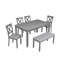 Ensemble de salle à manger de cuisine 6 pièces, table de salle à manger rectangulaire en bois avec 4 chaises rembourrées et un banc, ensemble de table de salle à manger pour 6 personnes, salon, bar et cuisine, gris-494610278