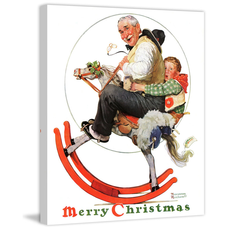 « grampss on rocking cheval » par norman rockwell, reproduction d’art sur toile tendue, H 29 po x l 24 po