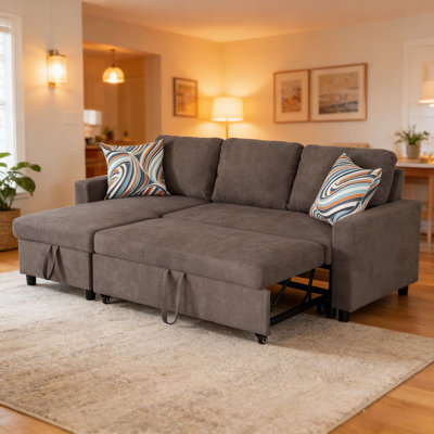 83.6" L-Shaped Convertible Sectional Sofa Bed With Storage Chaise And Throw Pillows