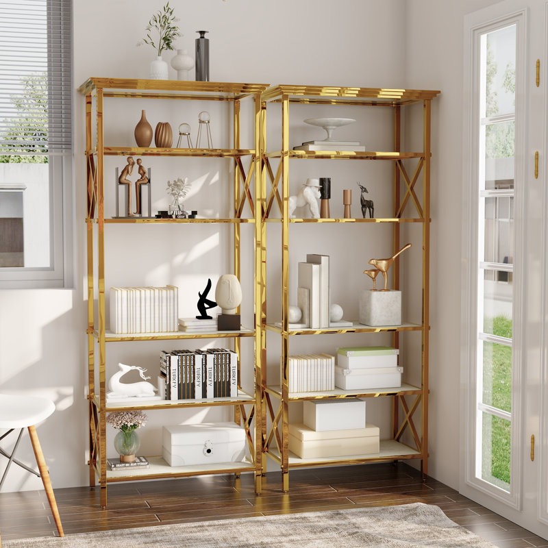 Monteco Gold Bookcase with Open Shelf Srorage