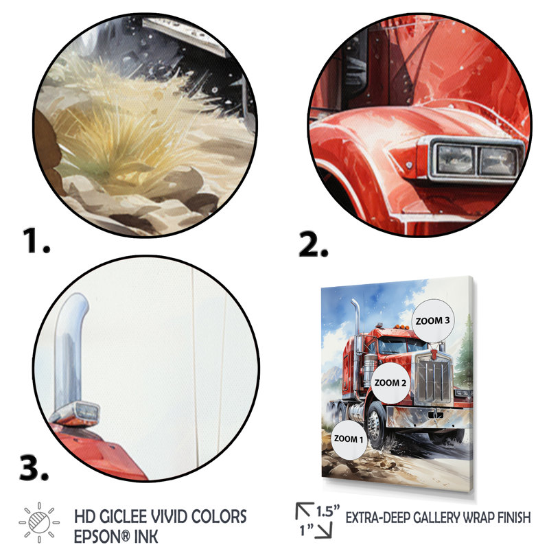 Semi Truck Road King I, reproduction d'art sur toile, H 44 po x l 34 po x P 1,5 po, Cadre flottant doré