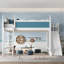 Grand lit mezzanine avec tablettes de rangement et garde-robe, lits mezzanine en bois massif avec glissières et échelles amovibles, aucune boîte à ressorts nécessaire, bleu et blanc (protection par brevet)-1375444163-1375444166
