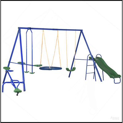 616 lbs Swing Set for Backyard, 5 in 1 Heavy-Duty A-Frame Stand Outdoor Playset for Kids, with Saucer Swing, Slide, Seesaw, Glider, Swing Seat