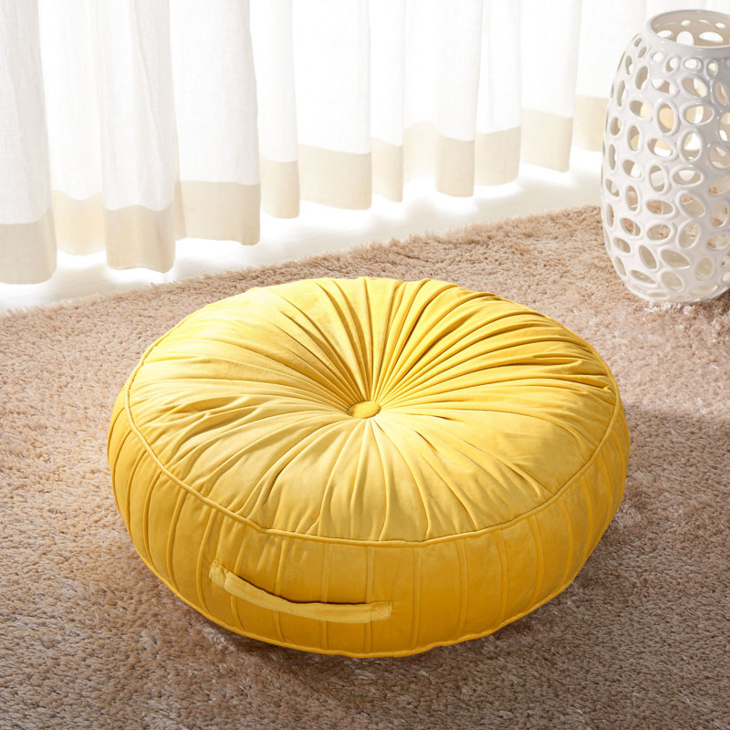 Clary Buttons Throw Pillow, 25"x25", Mustard