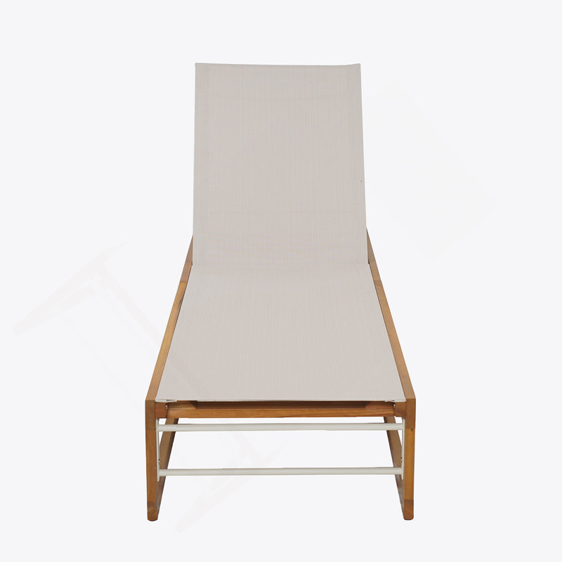 Chaise longue d'extérieur simple, Teck / beige, 1