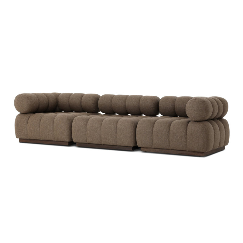 Roma Outdoor 3Pc Sectional W/ Ottoman-Hayes Cream, Ellor Brown Cushion/Stained Saddle, Symmetrical