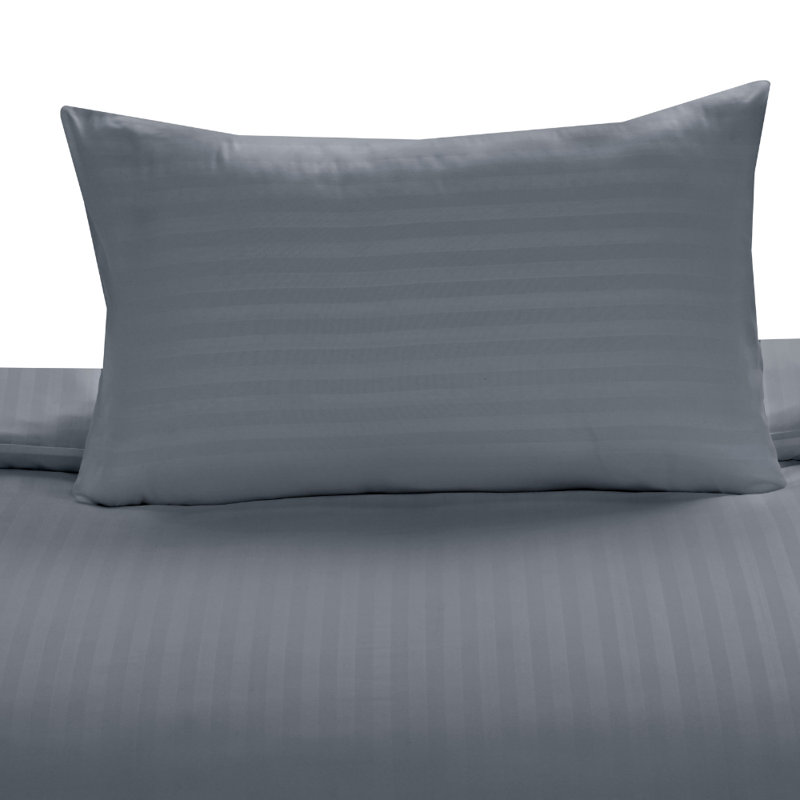 luxury Microfiber Satin Stripe Duvet cover set with 2 pillow cases , Double Duvet Cover + 2 Standard Pillowcases, Charcoal