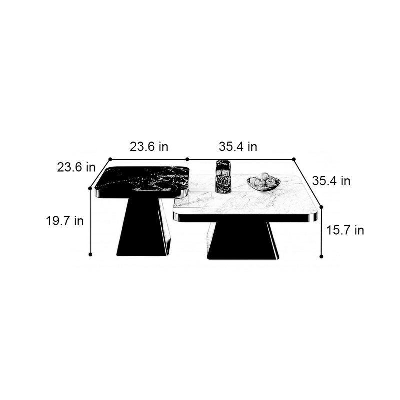 Table de salon carrée en marbre, H 15,7 po x L 35,4 po x l 35,4 po