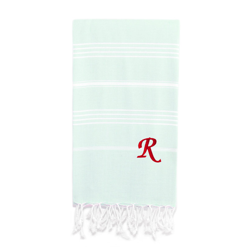Serviette de plage 100% coton Pestemal Lucky, Vert clair / blanc, R