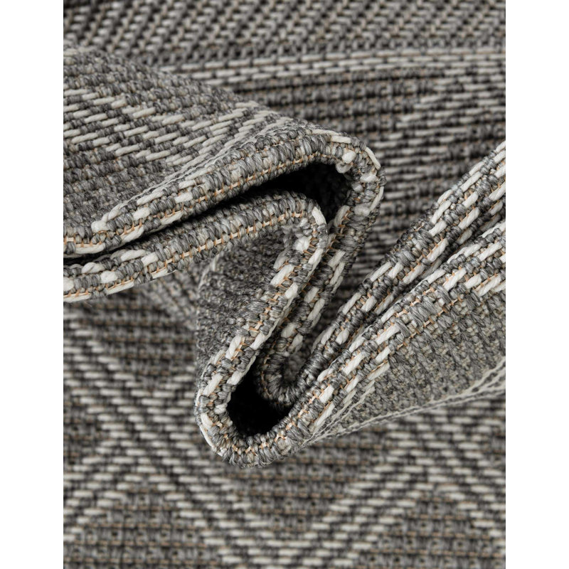 Gray Geometric Flat Woven Outdoor Runner Rug