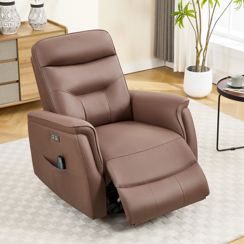  Fauteuil inclinable électrique de 35 po en cuir végétalien moderne avec massage et chaleur, Café