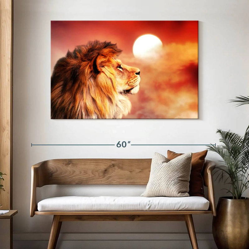 Lion Overlooking Sunset, 32" H x 48" W