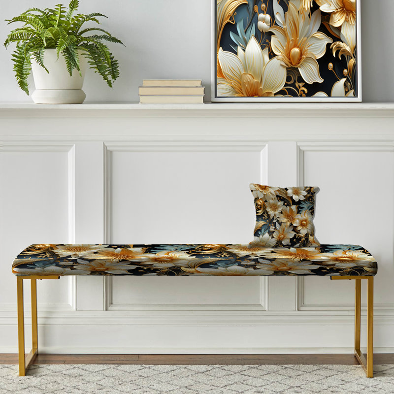 Hayler - Damask Upholstered Gold Bench