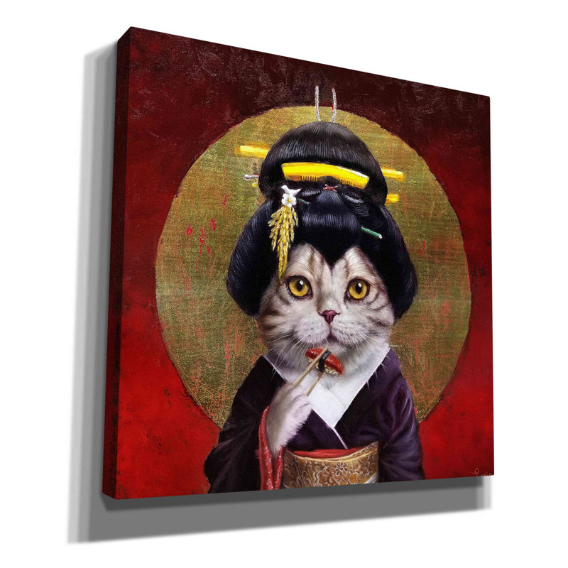 «Kyoto Kitty» par Lucia Heffernan, art mural sur toile, H 18 po x l 18 po x P 0,5 po