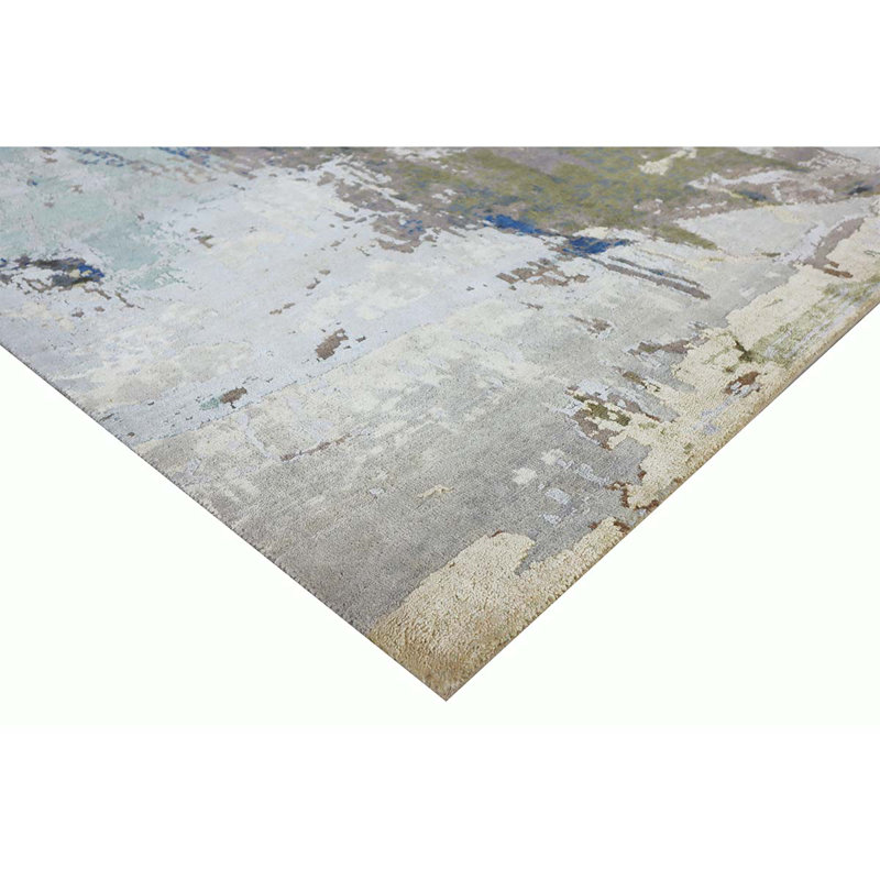 Handmade Silk and Wool Abstract Area Rug, Rectangle 8' x 10'
