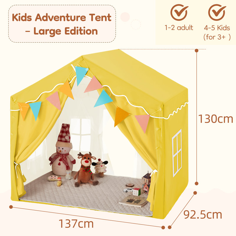 EROMMY 137cm W x 93cm D Indoor / Outdoor Polyester Play Tent, Yellow