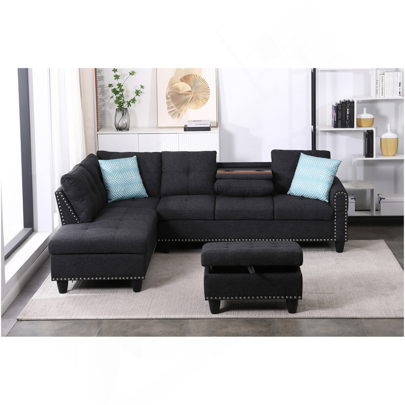 Canapé en forme de L Rivet, Gris anthracite