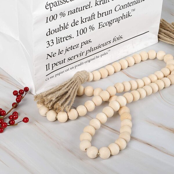 Wood Bead Garland 58 In Coffee Table Decor Natural Wood String Beads  Farmhouse Beads Home Decor Wood Decorative Beads