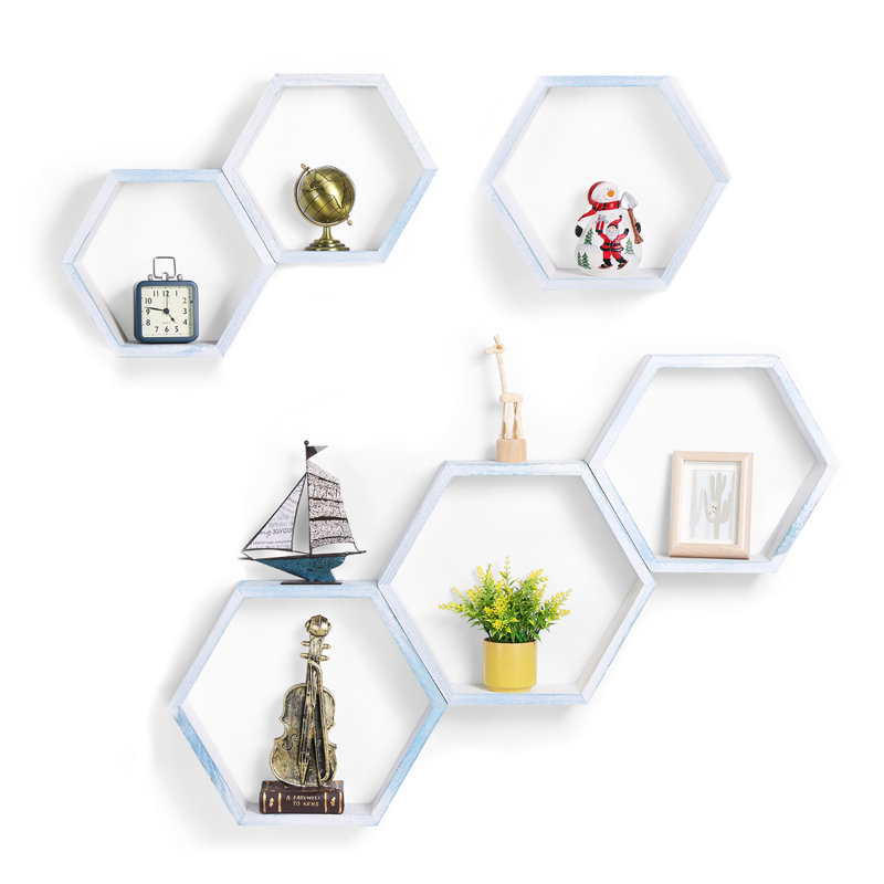 Tablette flottante hexagonale 3 tablettes, Blanc