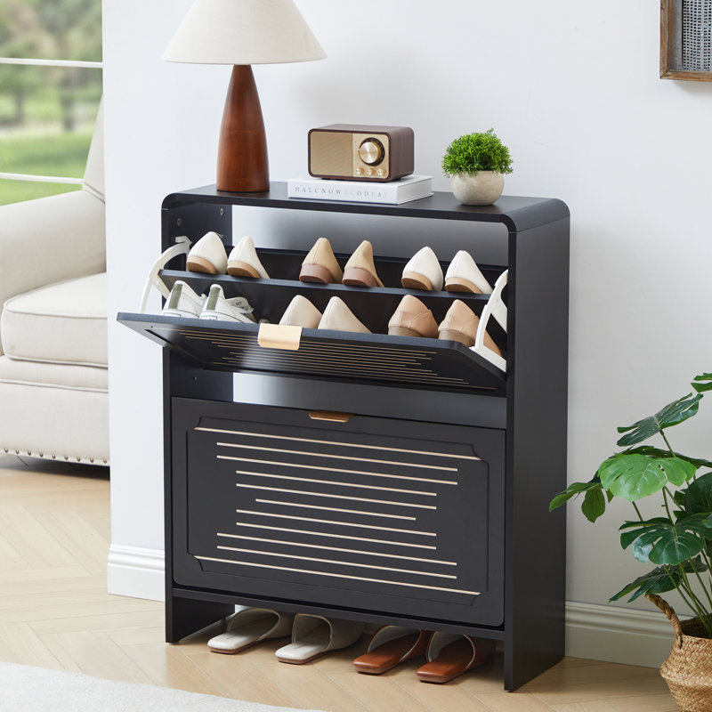 12 Pair Shoe Storage Cabinet With 2 Flip Drawers, Black