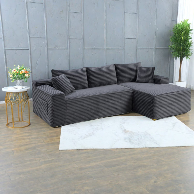 Compression Sectionals, 94.5 Inch Corduroy Modern L Shape Home Sofa