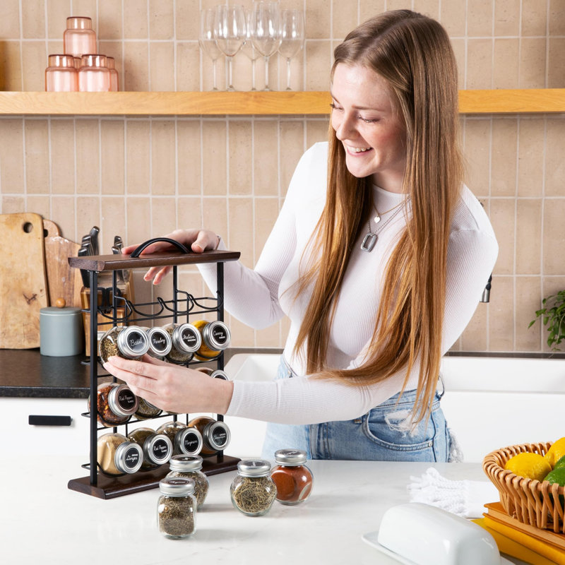Freestanding Wood Spice Jar & Rack Set