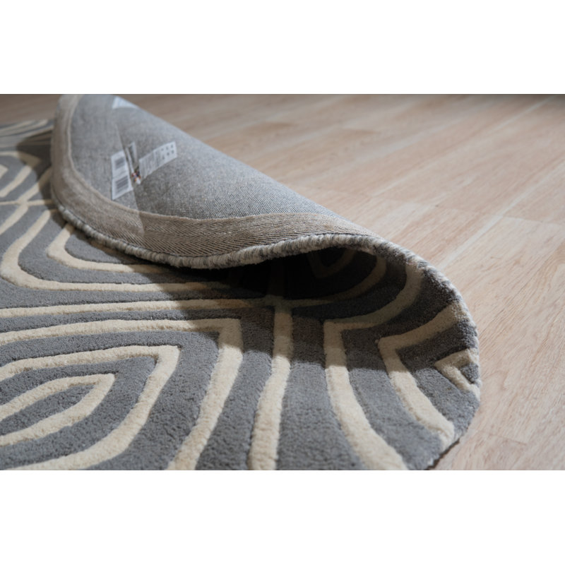 Tapis rectangulaires gris élégant et durable en laine touffetée à la main ivoire, Rond 6 pi