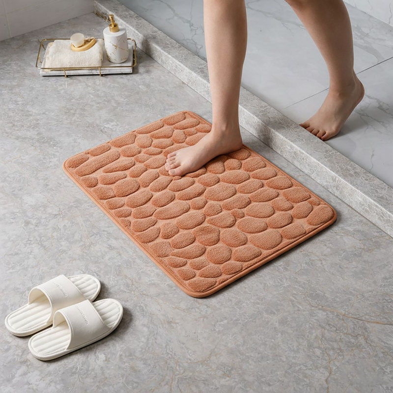 Cobble Stone Mat Non-Slip Bath Mat, Orange