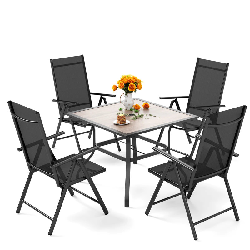 4 - Person Patio Dining Set with Square Table, Black