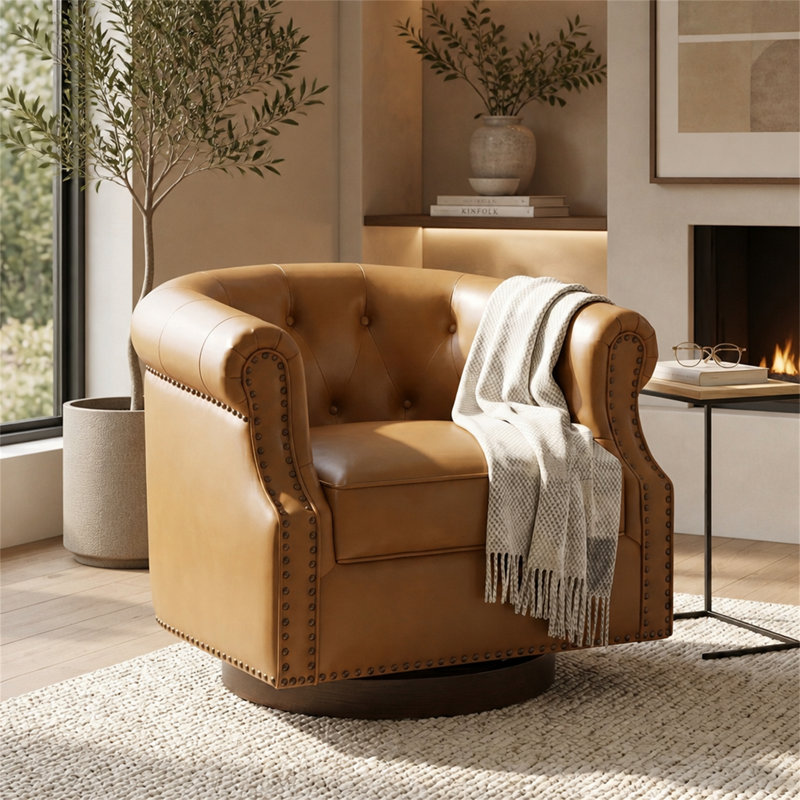 Fauteuil d'appoint pivotant moderne avec dossier incurvé et revêtement de qualité supérieure pour un salon confortable