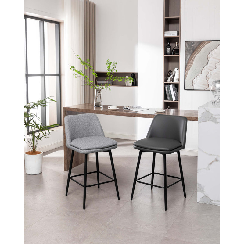 Grety Counter Height Swivel Bar Stools Set of 2, 360° Swivel Upholstered Barstools with Back and Metal Legs