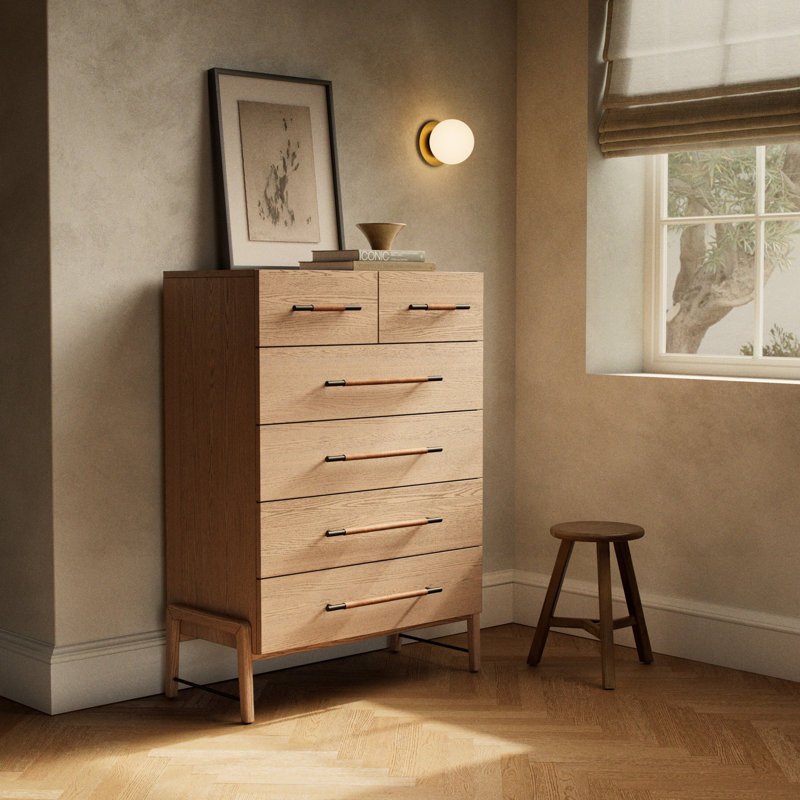 Rosedale 6 Drawer Tall Dresser, Amber Oak